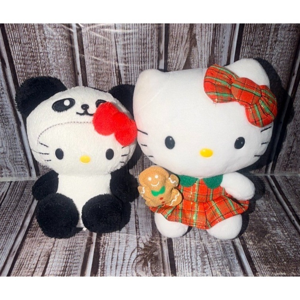 Hello Kitty Plush Lot TY Panda & Christmas Outfit Sanrio Small Stuffed Animals